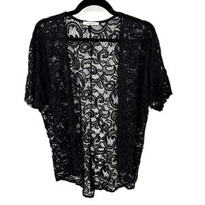 Papaya Black Lace Kimono Cardigan Short Sleeve Sheer Bohemian Cover Up Size S